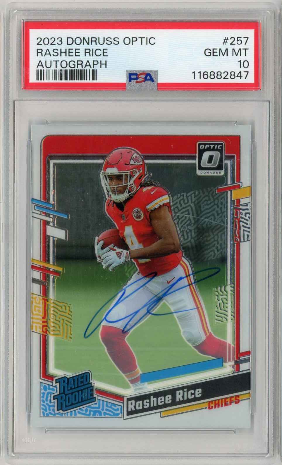 Graded 2023 Panini Donruss Optic Rashee Rice #257 /199 Autograph Rookie RC Football Card PSA 10 Gem Mint