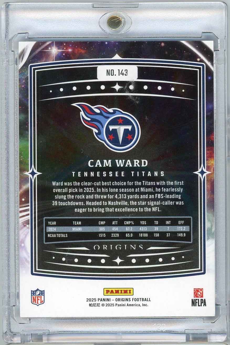 2025 Panini Origins Blue Cam Ward #143 /99 Rookie RC Football Card