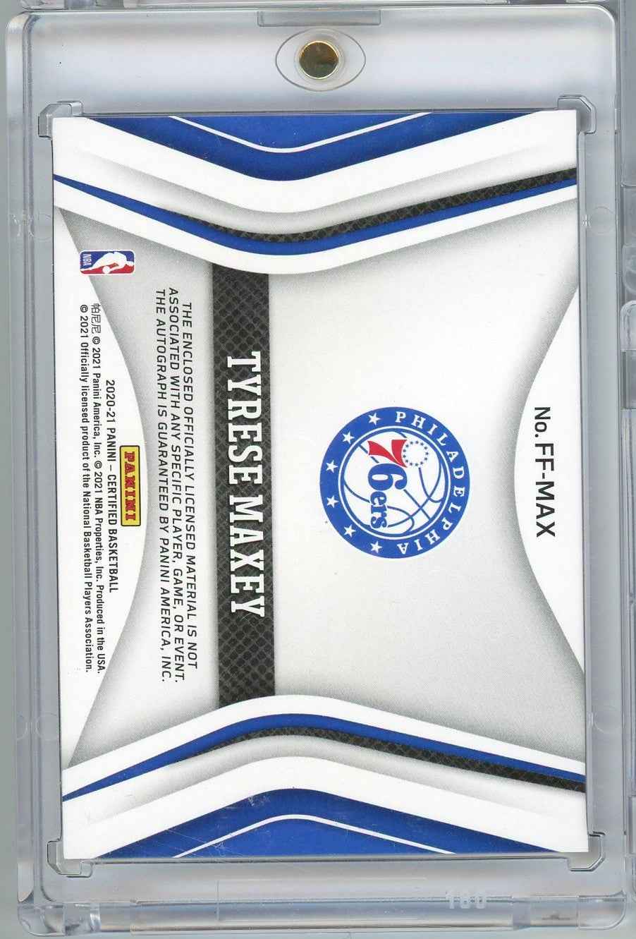 2020 Panini Certified Tyrese Maxey #FF-MAX /99 Freshman Fabric Rookie Patch Auto Rookie RC Basketball Card