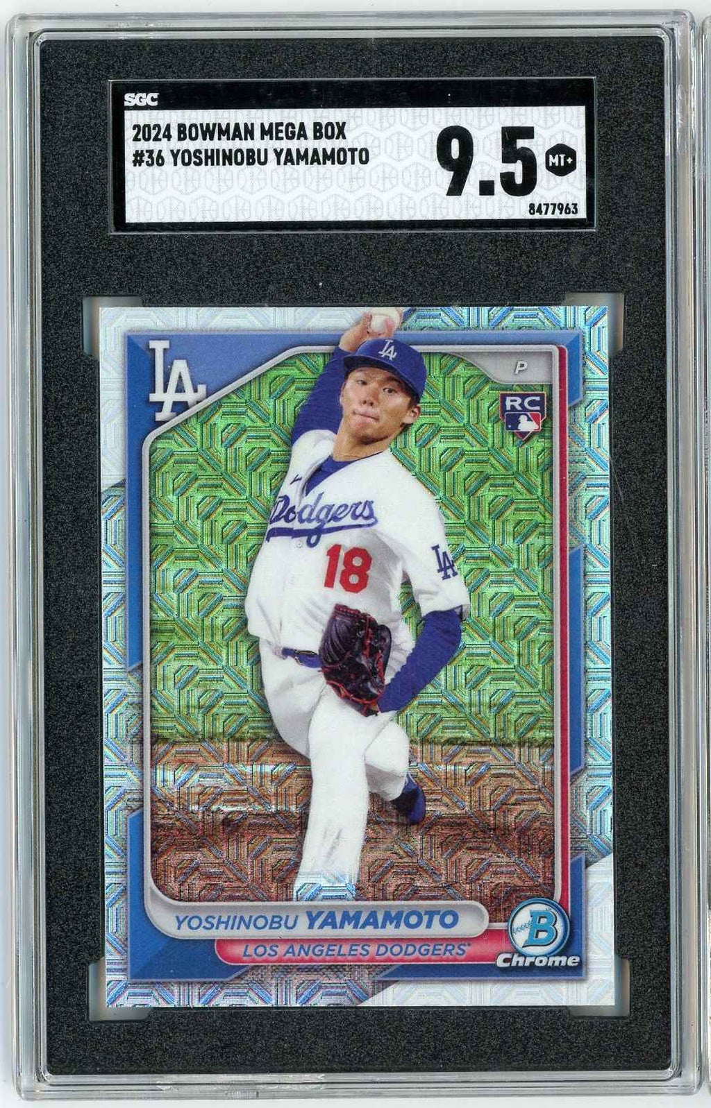 Graded 2024 Topps Bowman Mega Box Yoshinobu Yamamoto #36 Rookie RC Baseball Card SGC 9.5 Mint+