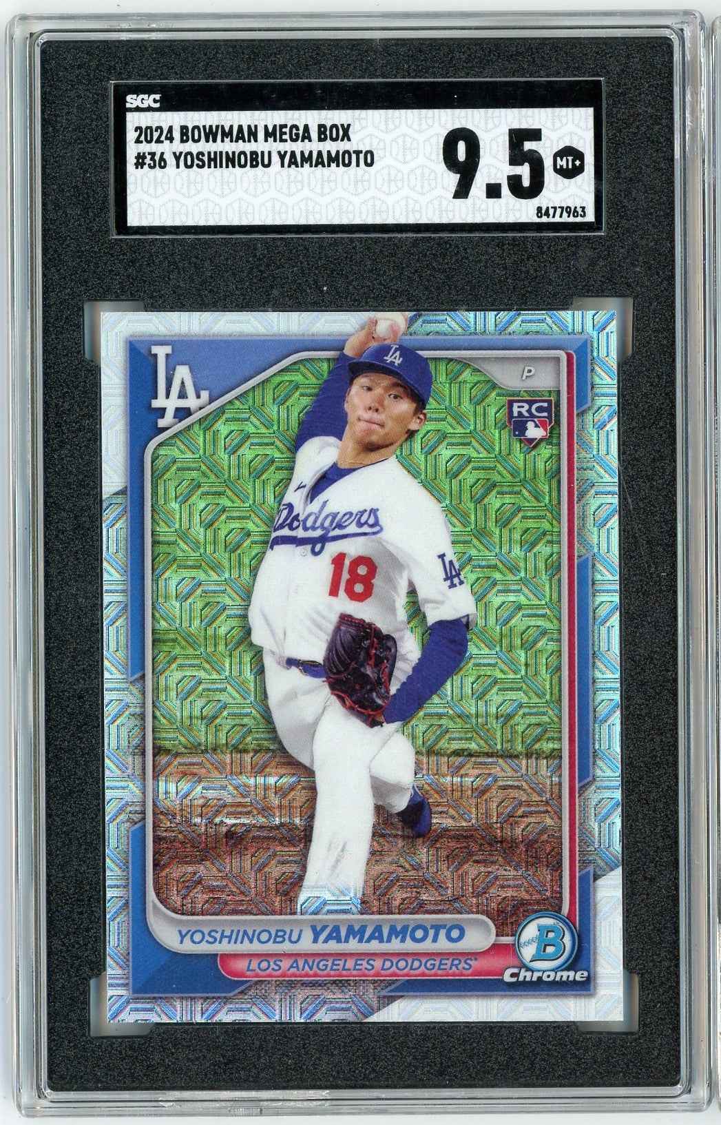 Graded 2024 Topps Bowman Mega Box Yoshinobu Yamamoto #36 Rookie RC Baseball Card SGC 9.5 Mint+