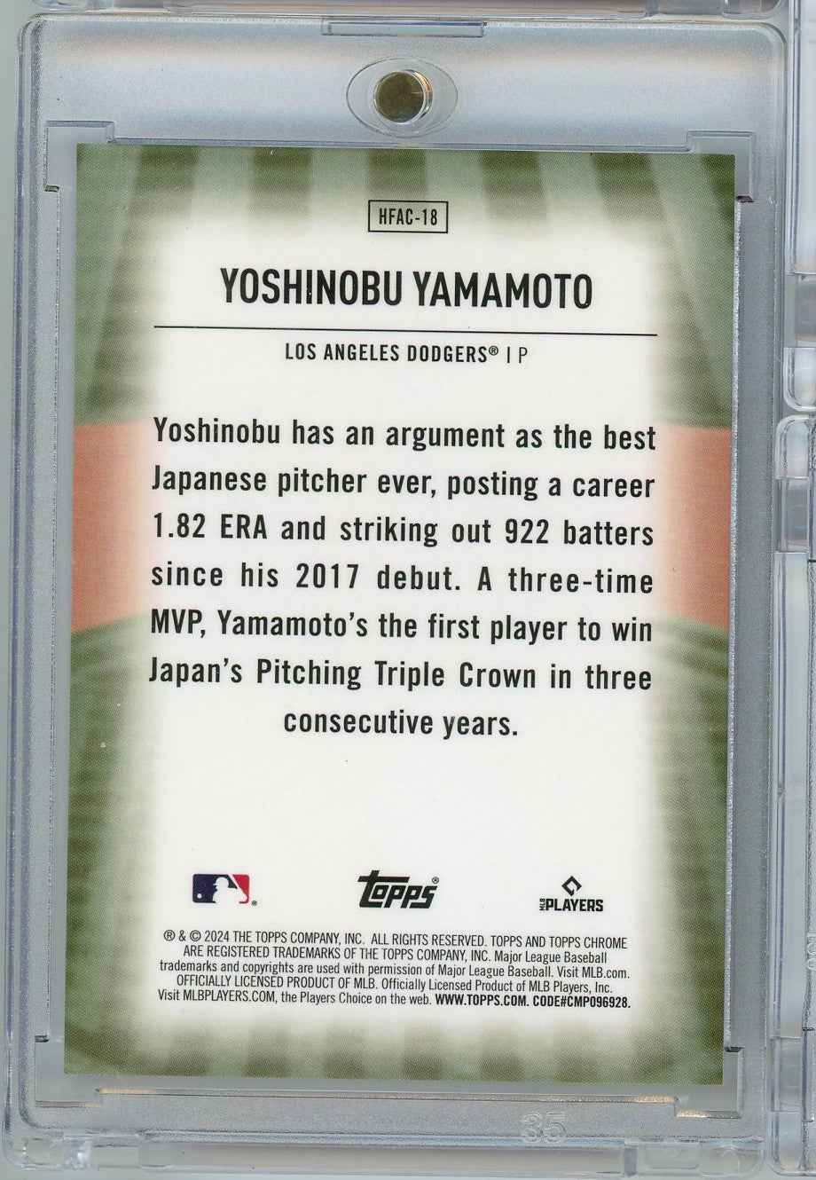 2025 Topps Home Field Advantage Yoshinobu Yamamoto #HFAC-18 Los Angeles Dodgers Rookie RC Baseball Card