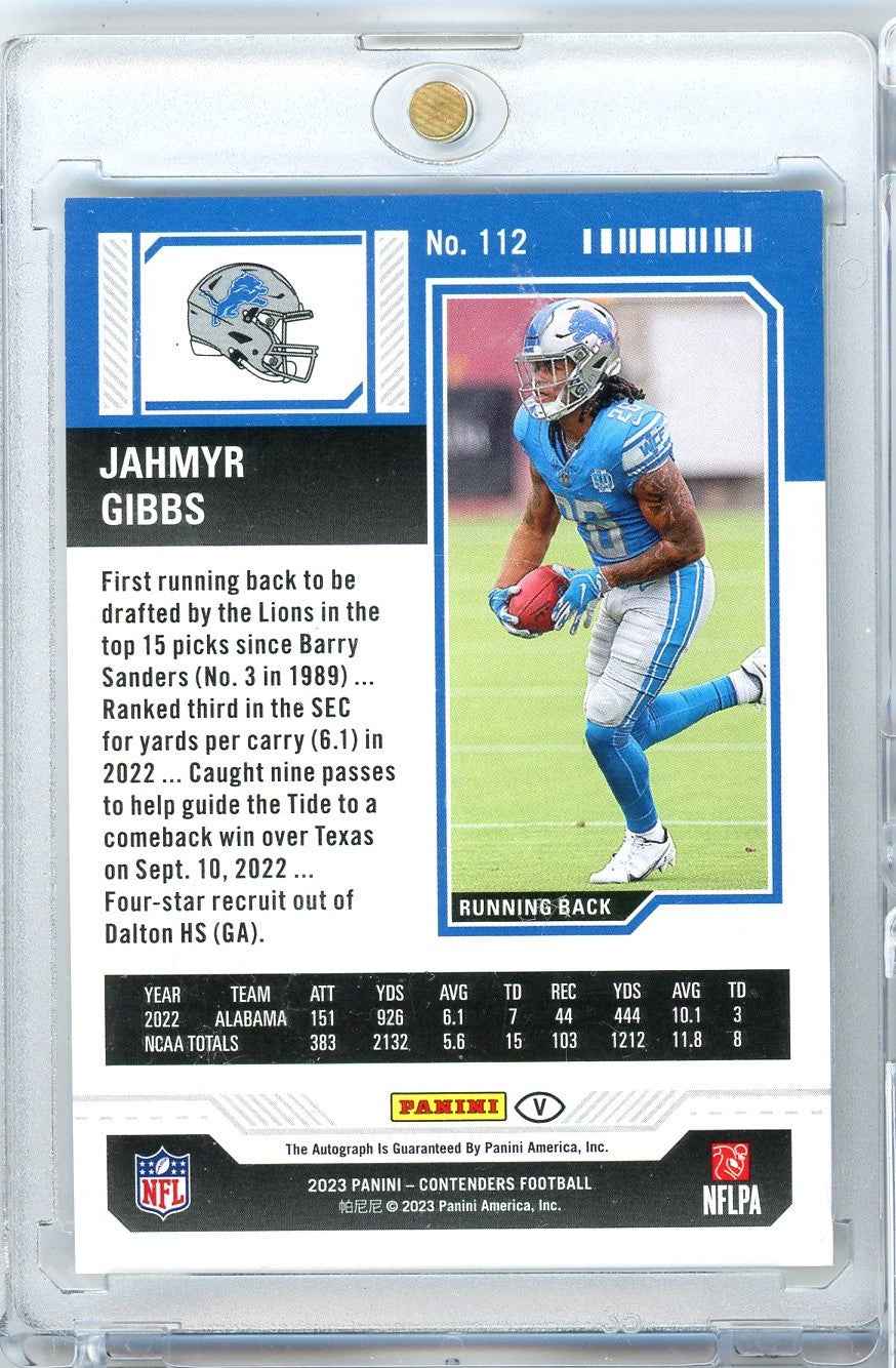2023 Panini Contenders Green Variation Jahmyr Gibbs #112 Autograph Rookie RC Football Card