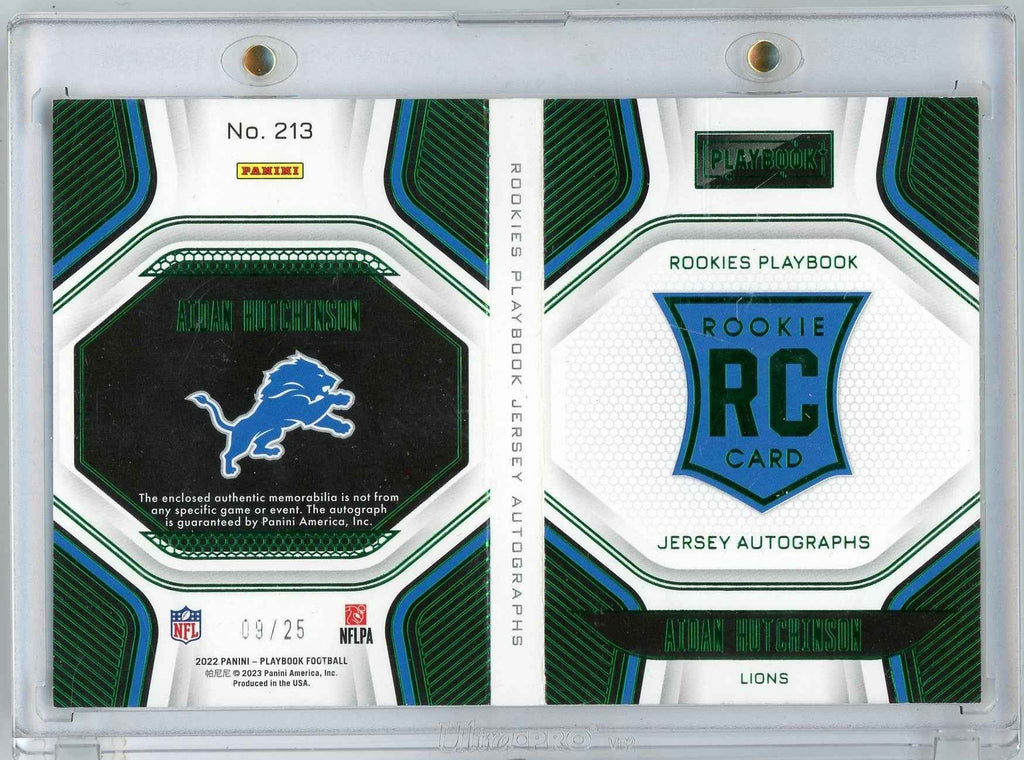 2021 Panini Playbook Rookies Playbook Jersey Autographs Aidan Hutchinson #213 /25 Booklet Auto Rookie RC Football Card