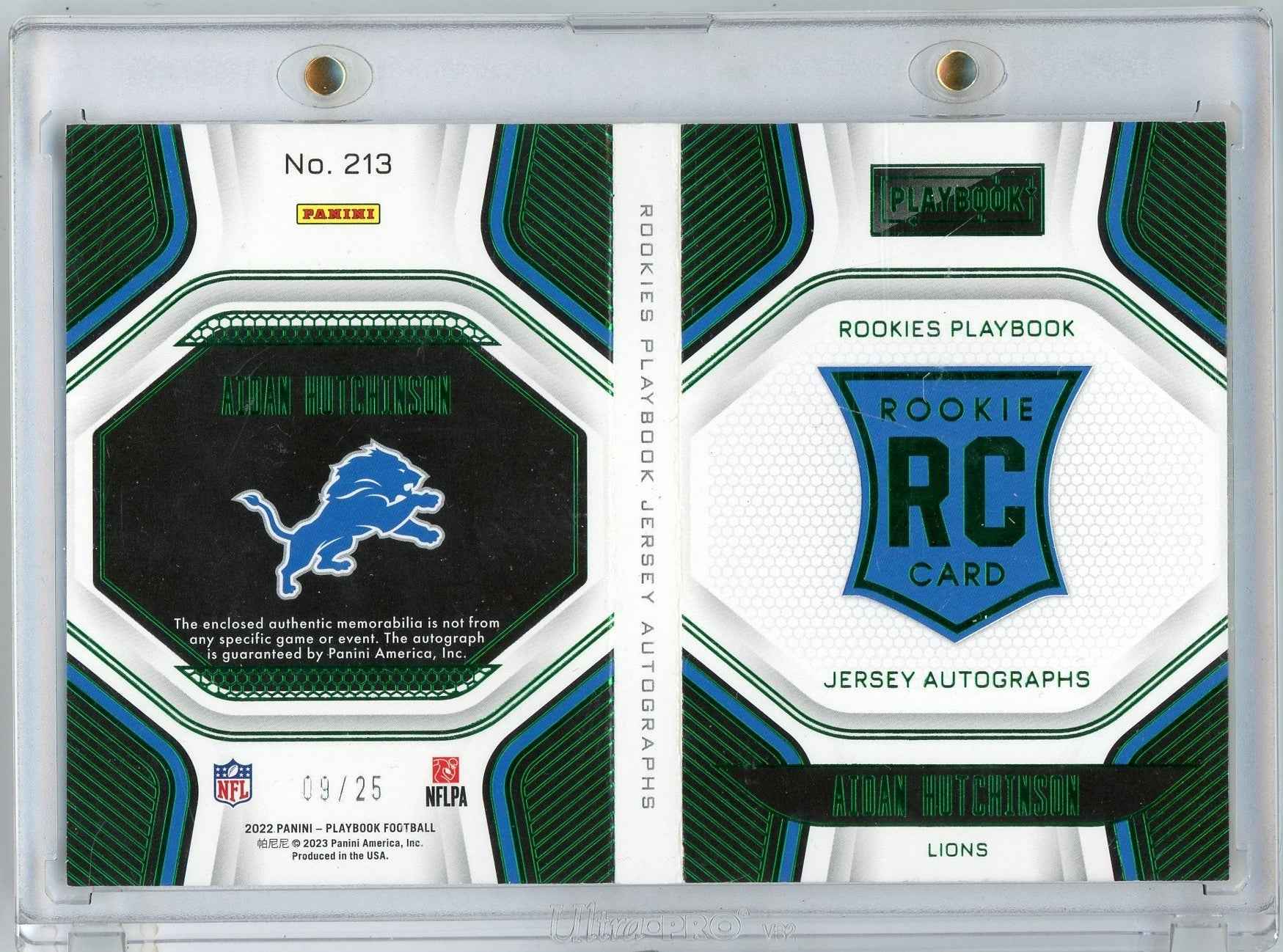2021 Panini Playbook Rookies Playbook Jersey Autographs Aidan Hutchinson #213 /25 Booklet Auto Rookie RC Football Card