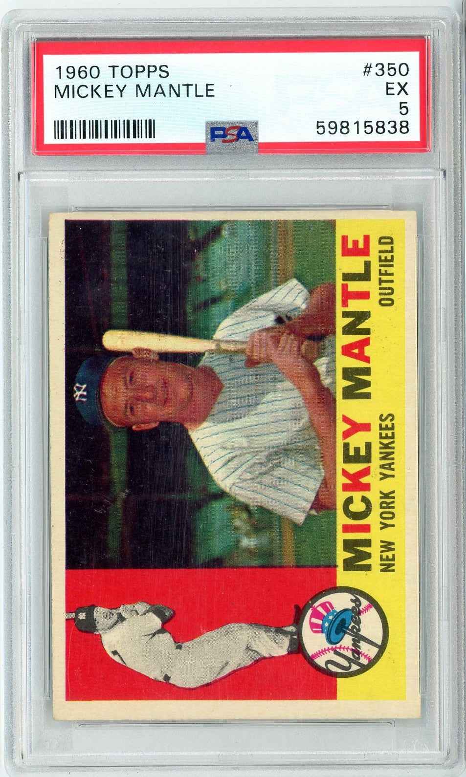 Graded 1960 Topps Mickey Mantle #350 Baseball Card PSA 5 Excellent
