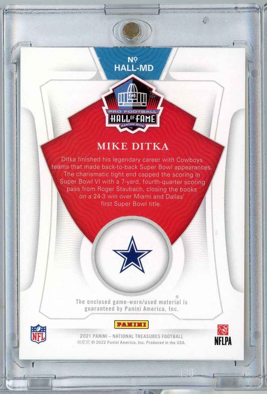 2021 Panini National Treasures Mike Ditka #HALLMD Treasures of the Hall Game Worn Relic Football Card