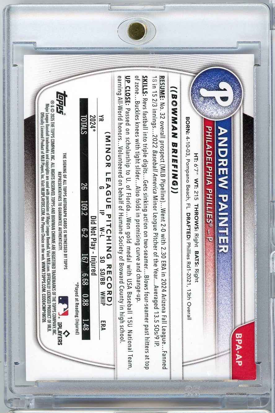 2025 Bowman Andrew Painter #BPAAP /250 Purple Autograph Rookie RC Baseball Card
