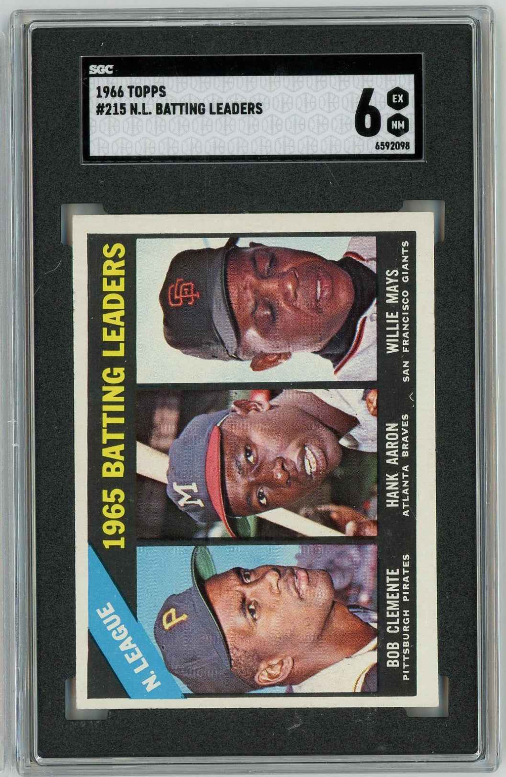 Graded 1966 Topps NL Batting Leaders Clemente Aaron Mays #215 Baseball Card SGC 6
