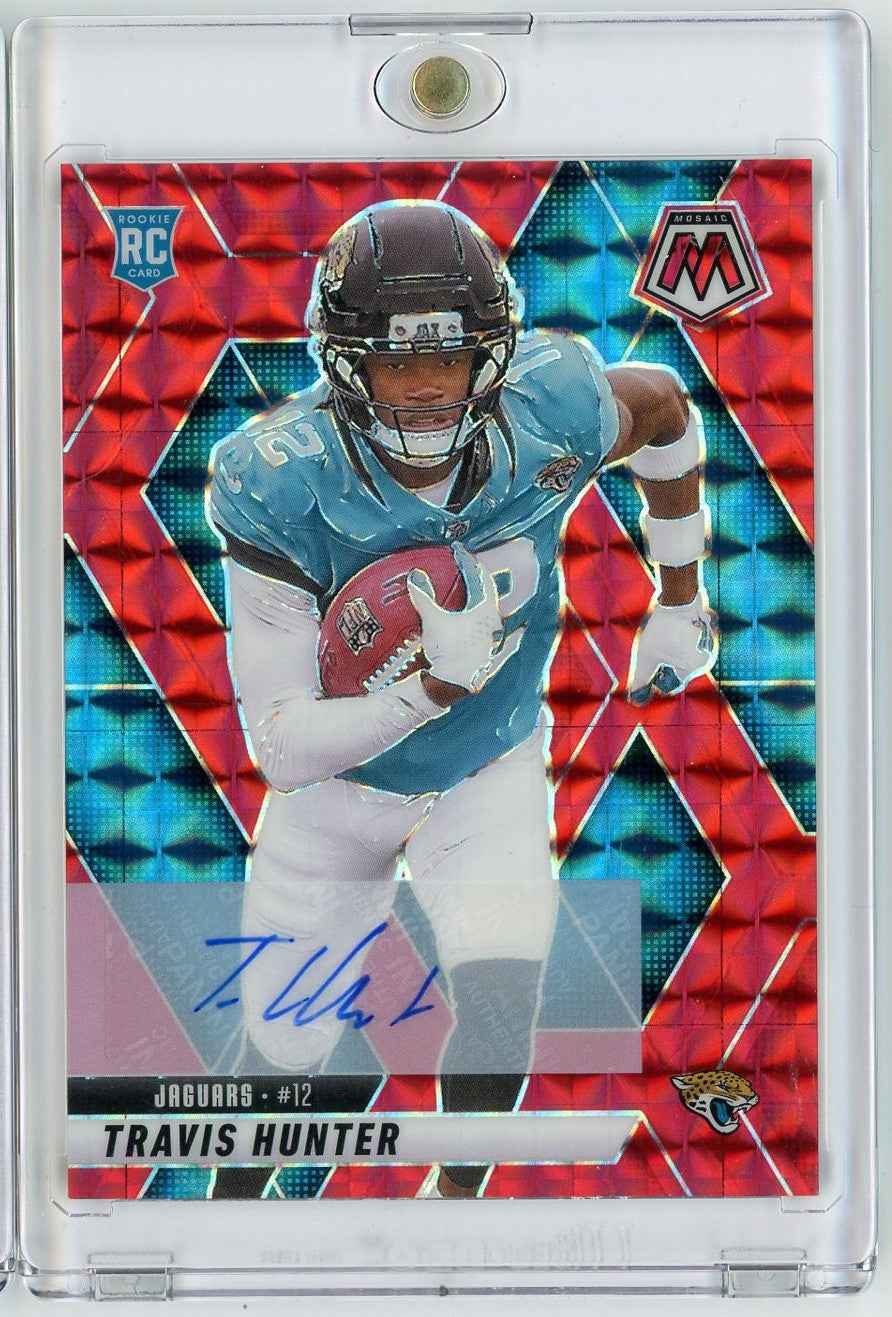 2025 Panini Mosaic Travis Hunter #301 /199 Red Mosaic Auto Rookie RC Football Card