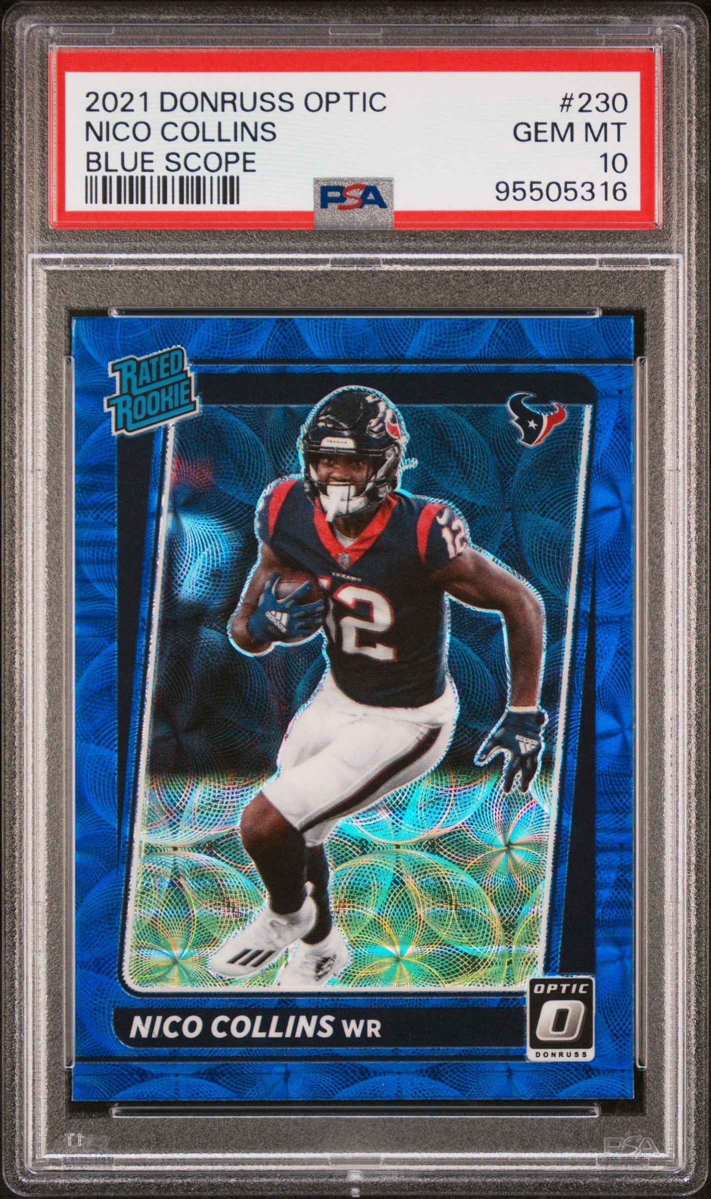 Graded 2021 Panini Donruss Optic Nico Collins #230 Blue Scope Rookie RC Football Card PSA 10 Gem Mint