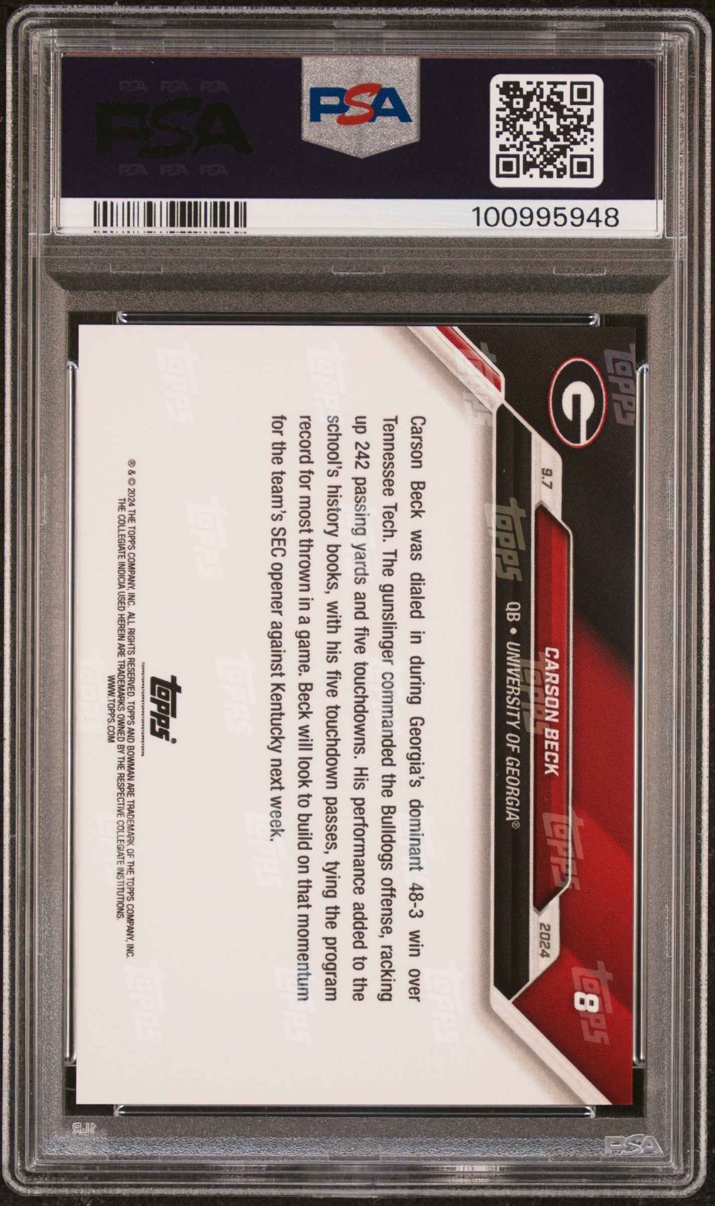 Graded 2024 Topps Bowman U Now Carson Beck #8 Rookie RC Football Card PSA 10 Gem Mint