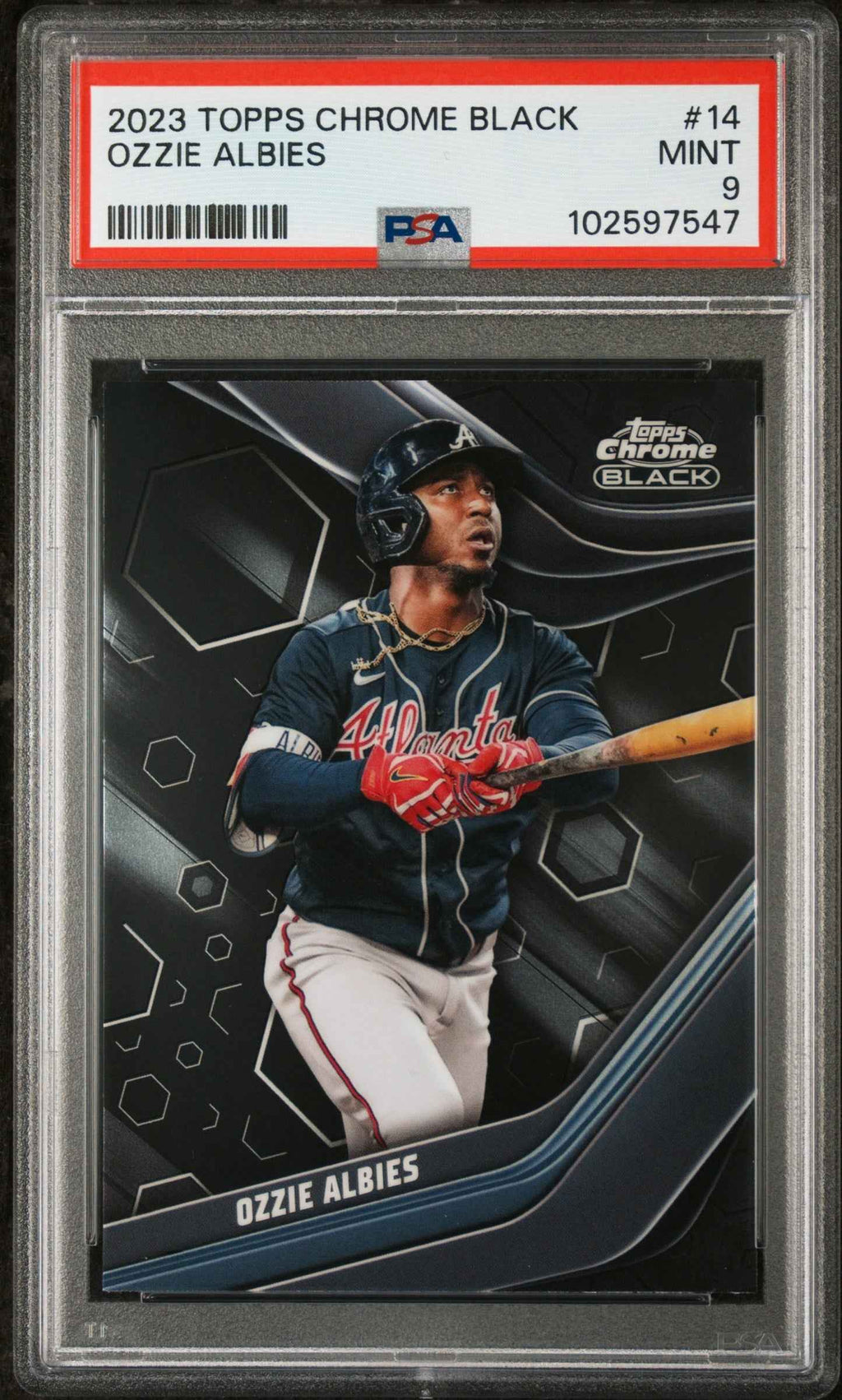 Graded 2023 Topps Chrome Black Ozzie Albies #14 Baseball Card PSA 9 Mint