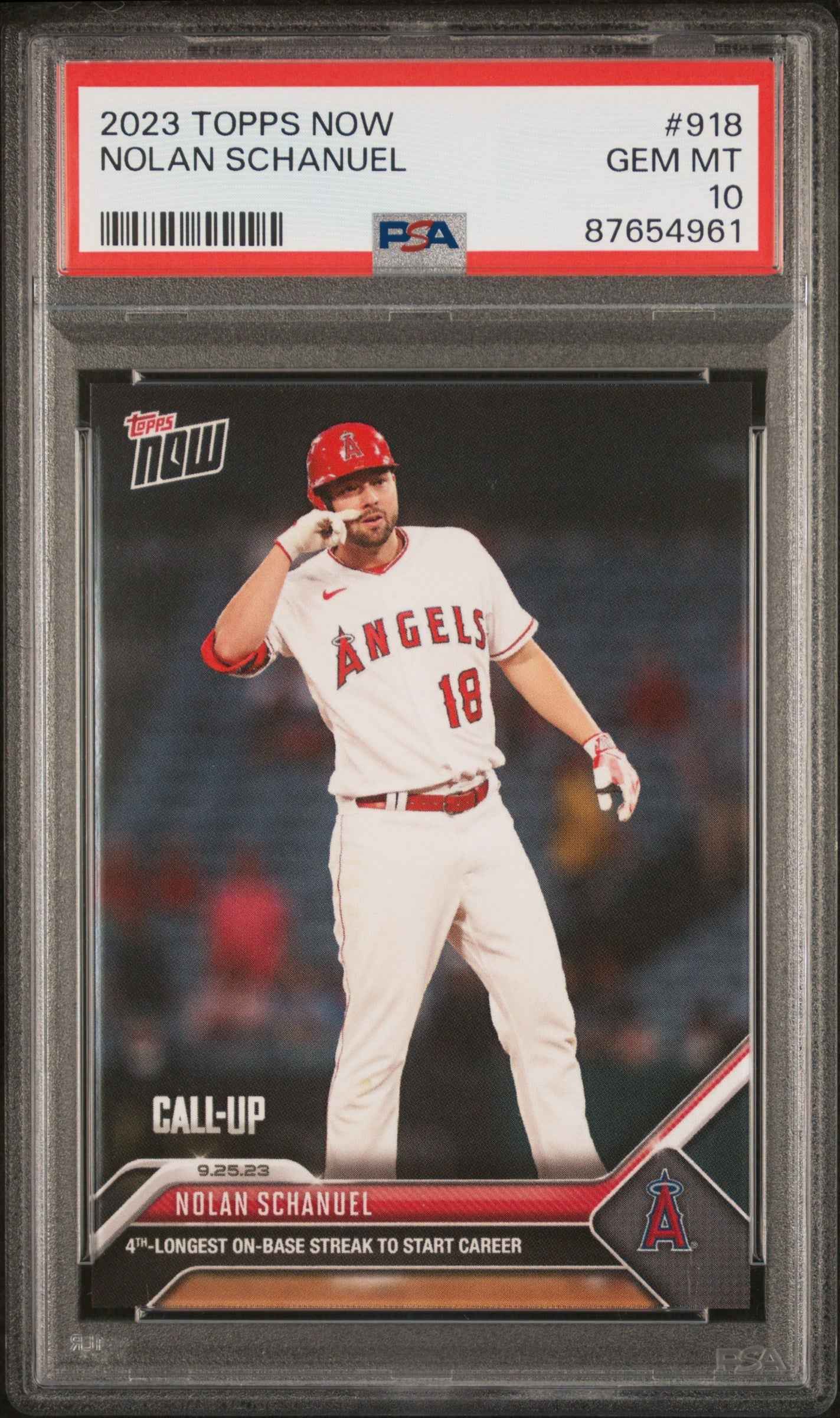 Graded 2023 Topps Now Nolan Schanuel #918 Rookie RC Baseball Card PSA 10 Gem Mint