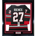 Framed Autographed/Signed Jeremy Roenick 35x39 Chicago Black Hockey Jersey JSA COA