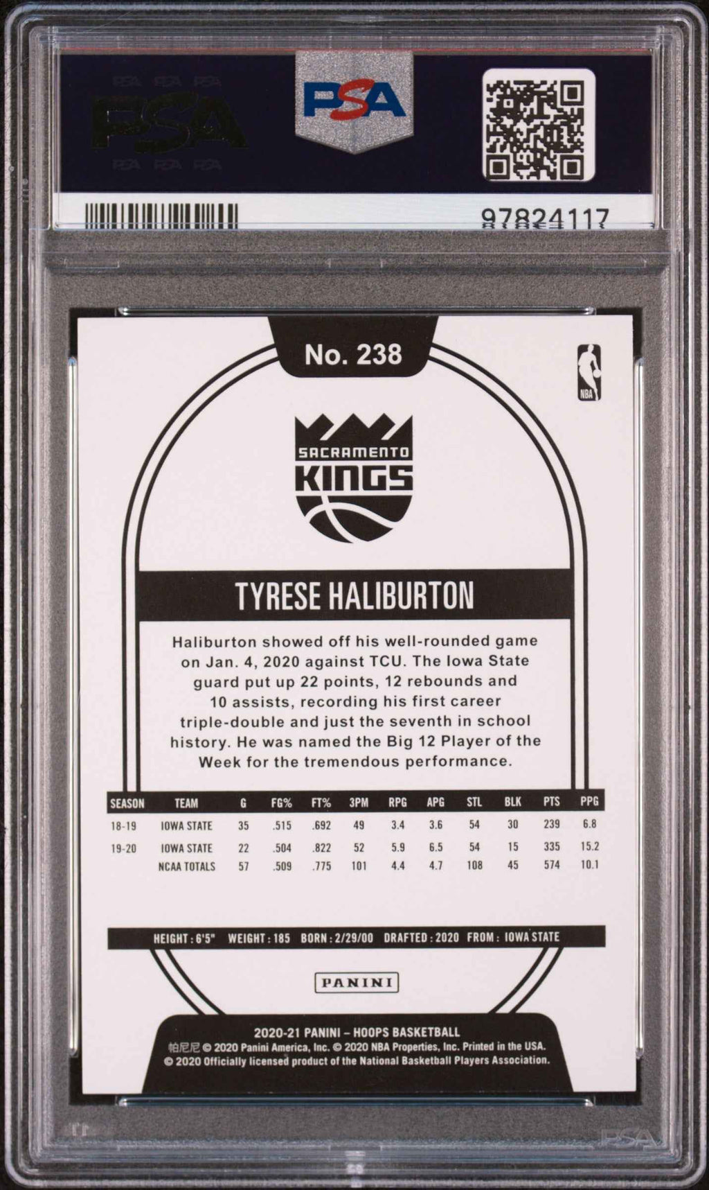 Graded 2020-21 Panini Hoops Tyrese Haliburton #238 Winter Rookie RC Basketball Card PSA 10 Gem Mint