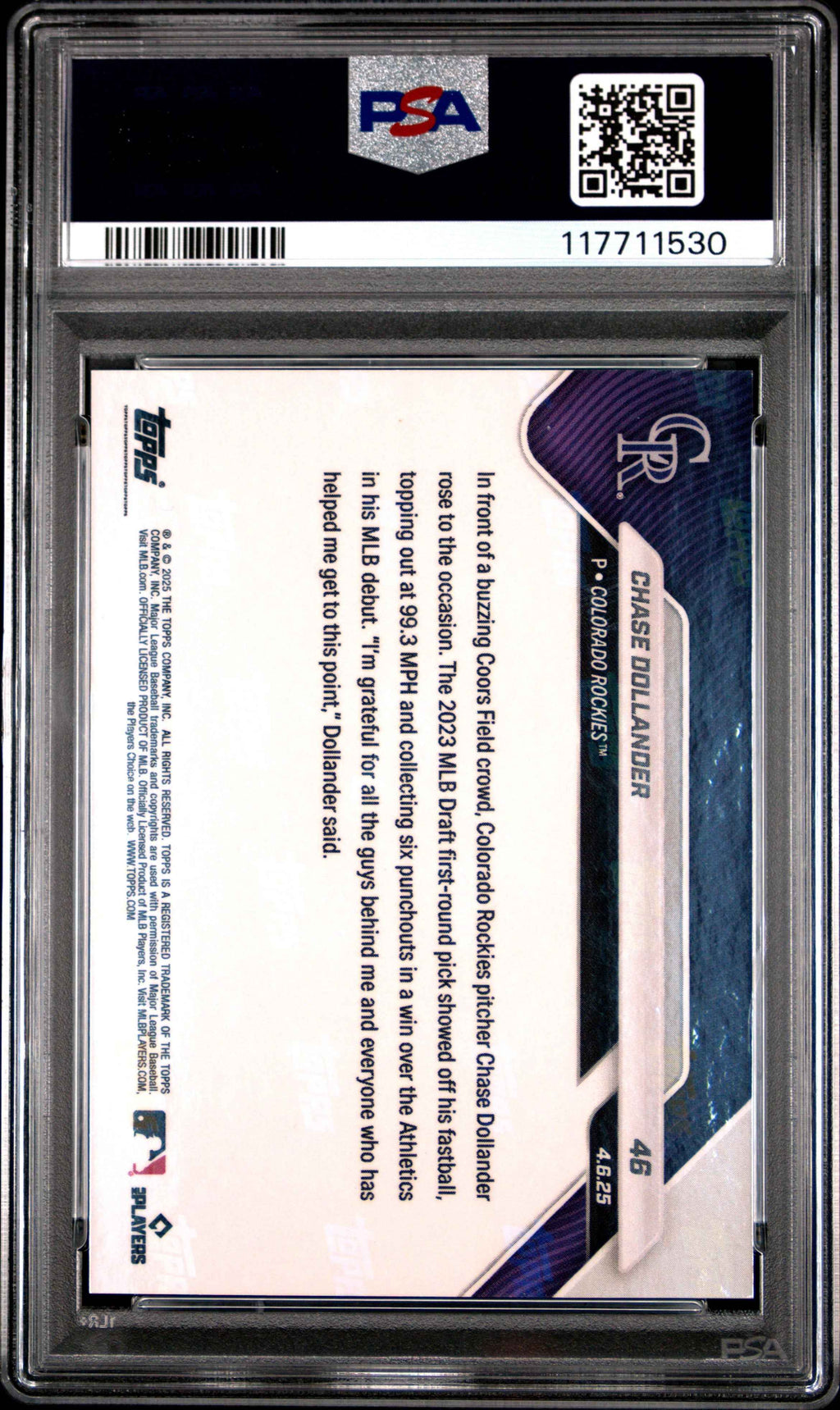 Graded 2025 Topps Now Chase Dollander #46 Red Foil /5 Rookie RC Baseball Card PSA 10 Gem Mint