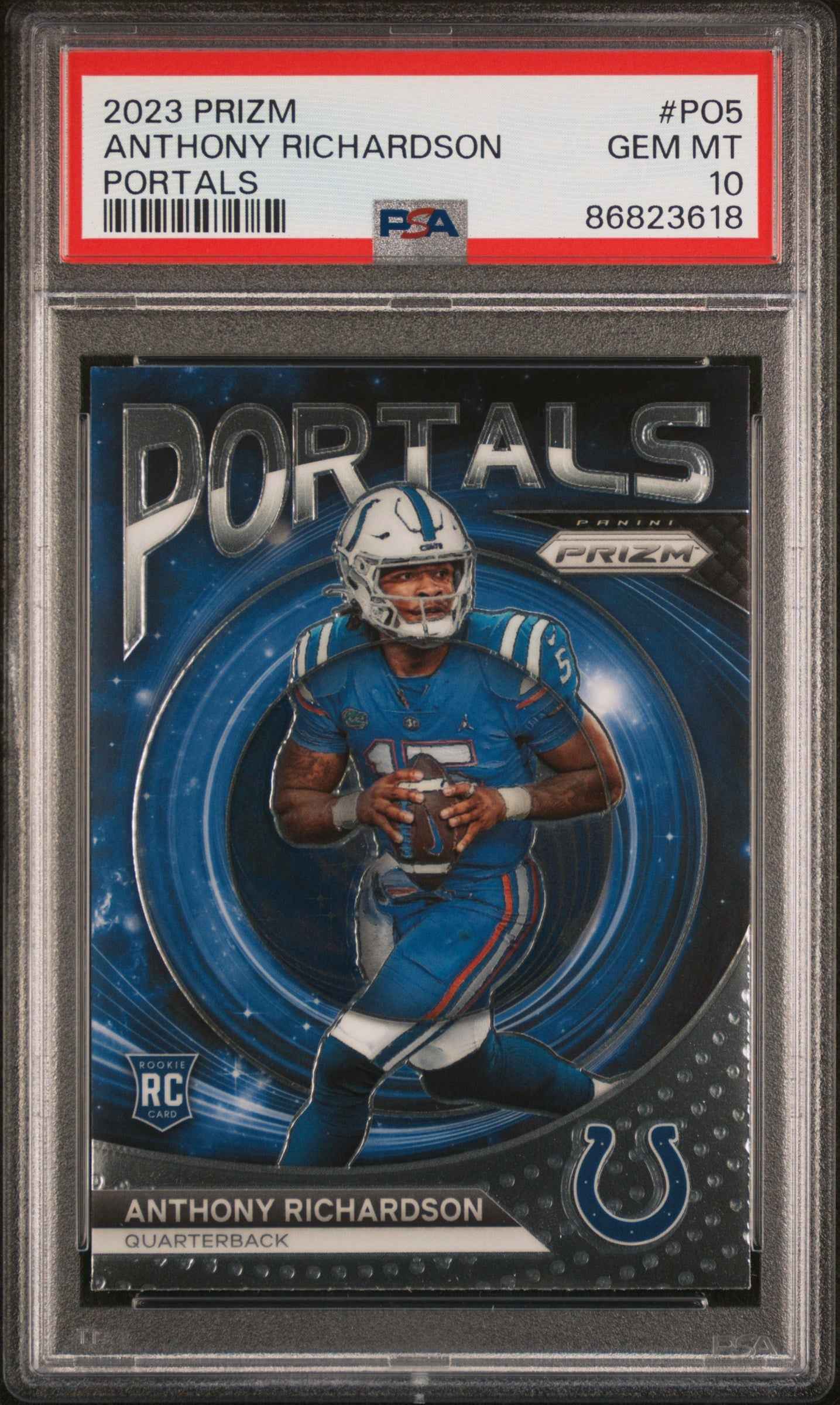 Graded 2023 Panini Prizm Anthony Richardson #PO5 Portals Rookie RC Football Card PSA 10 Gem Mint