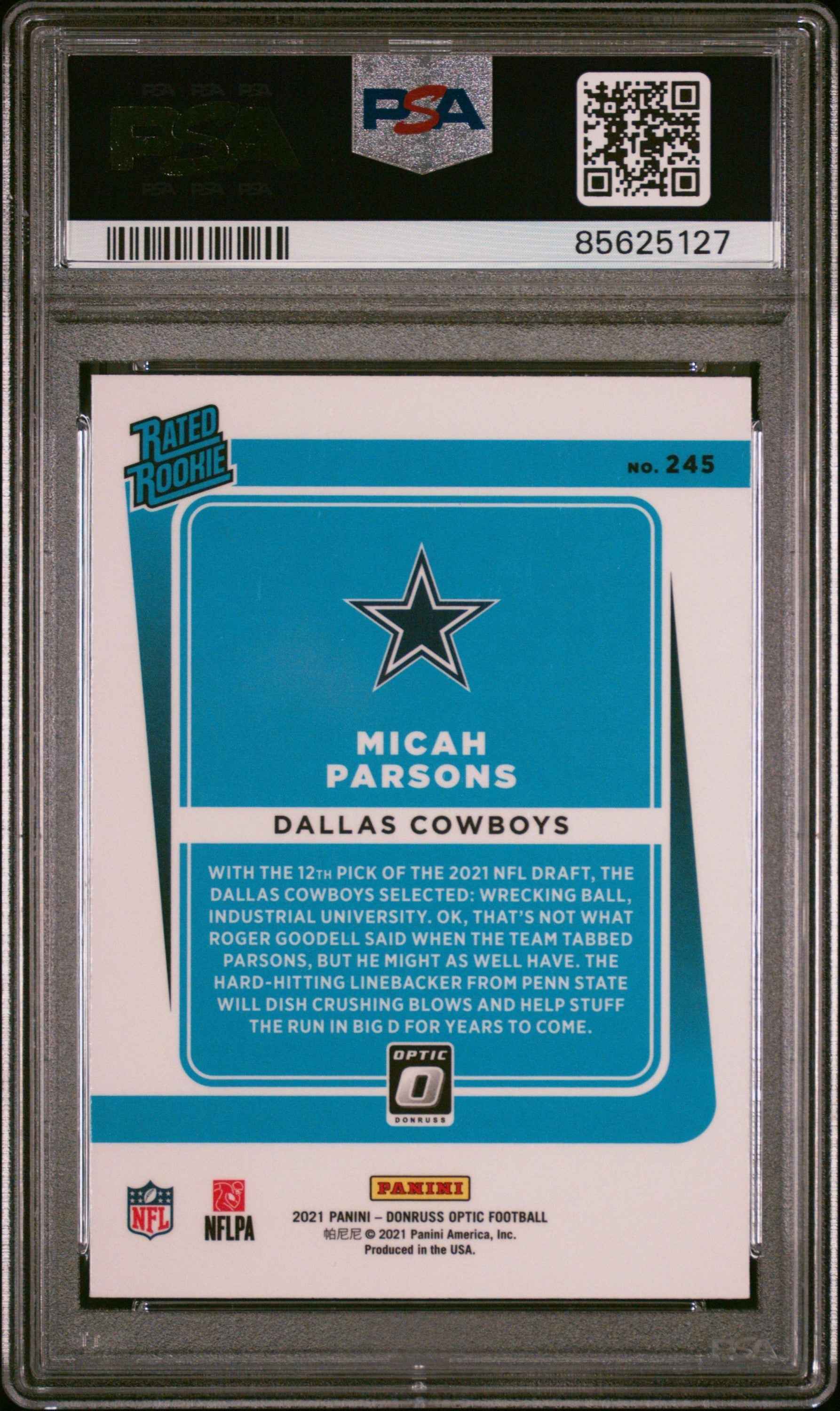 Graded 2021 Panini Donruss Optic Micah Parsons #245 Rookie RC Football Card PSA 9 Mint