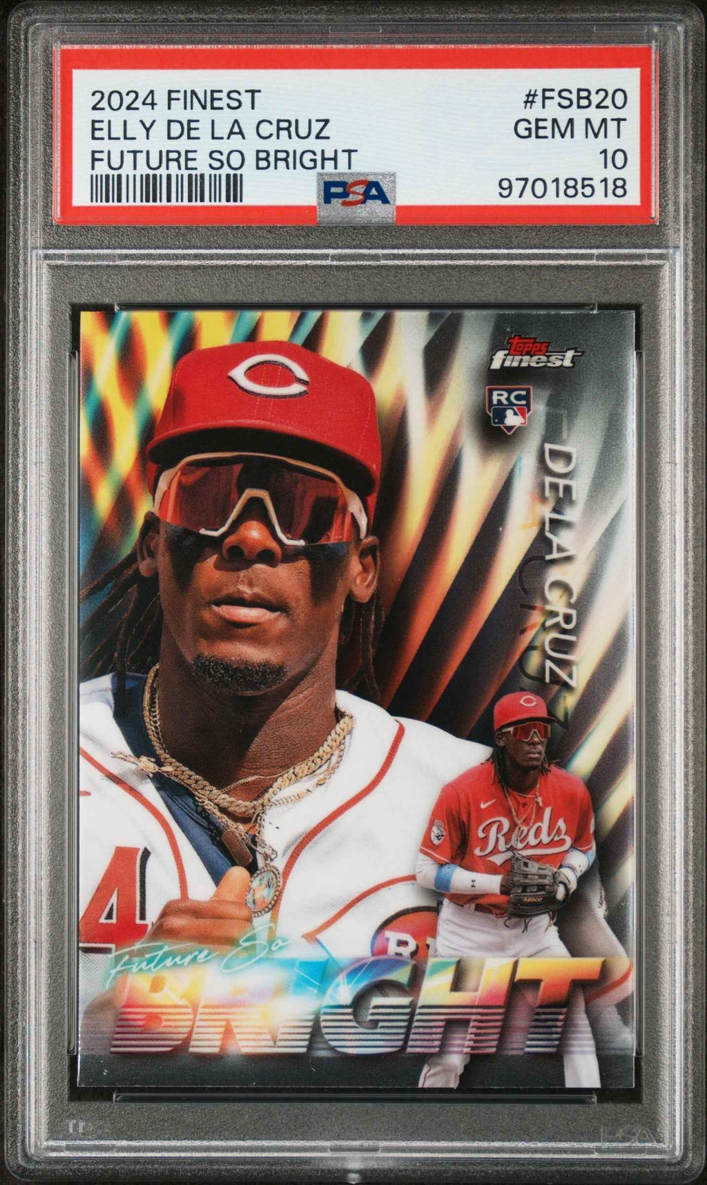Graded 2024 Topps Finest Elly De La Cruz #FSB20 Future So Bright Rookie RC Baseball Card PSA 10 Gem Mint