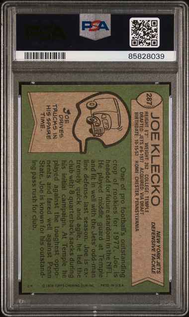 Graded 1978 Topps Joe Klecko #287 Rookie RC Football Card PSA 8 NM-MT