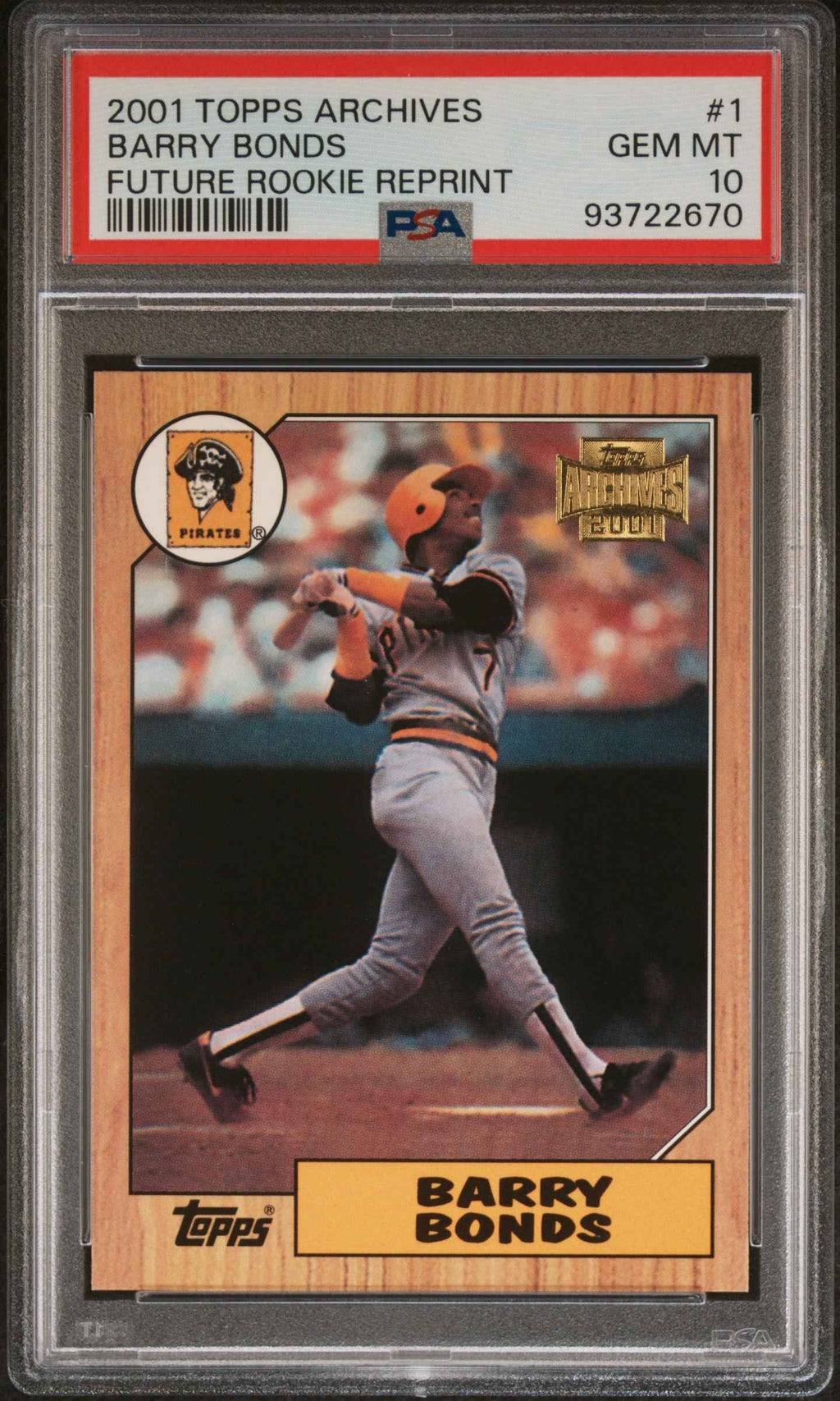 Graded 2001 Topps Archives Barry Bonds #1 Future Rookie Reprint Baseball Card PSA 10 Gem Mint