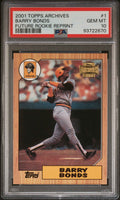 Graded 2001 Topps Archives Barry Bonds #1 Future Rookie Reprint Baseball Card PSA 10 Gem Mint