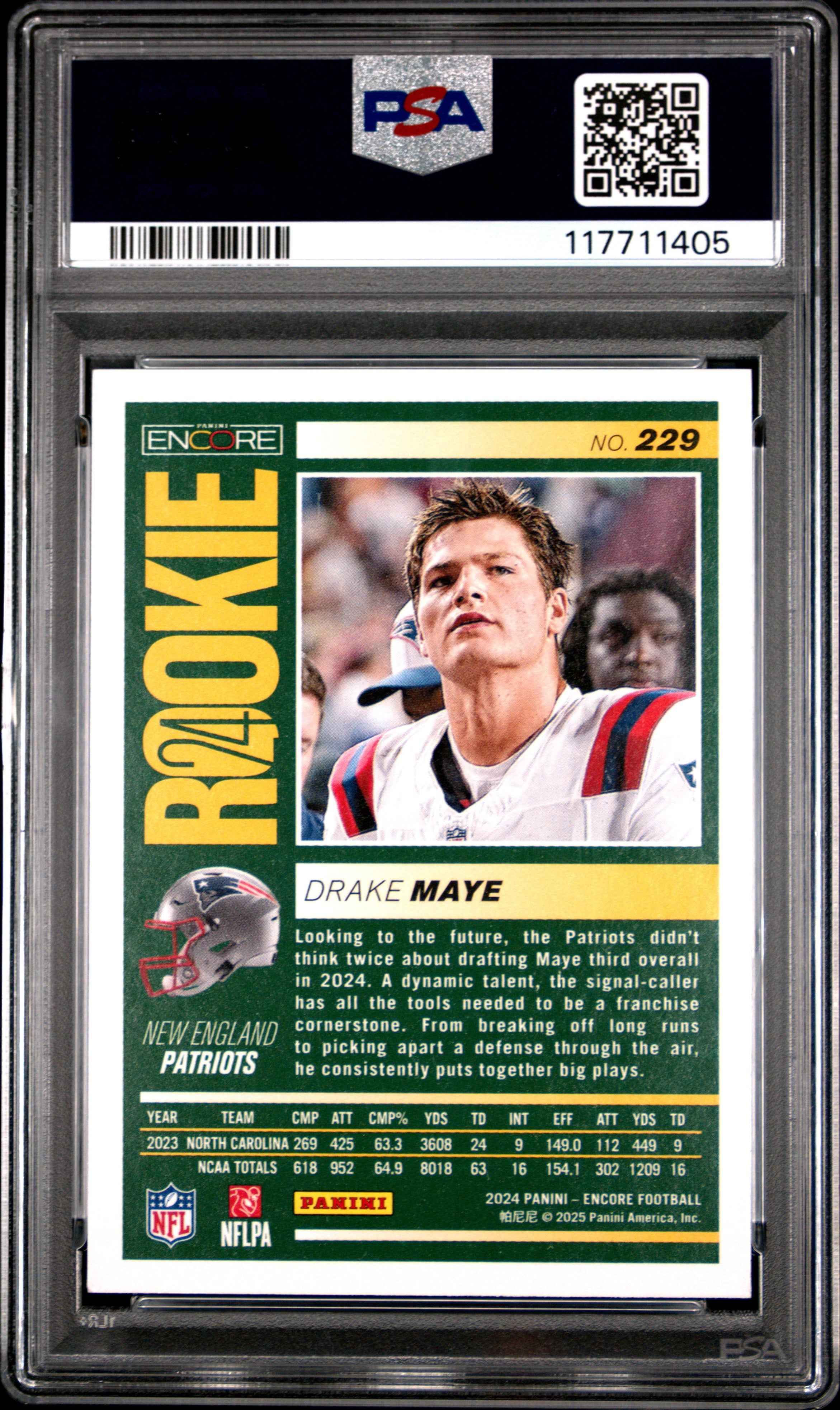 Graded 2024 Panini Encore Drake Maye #229 Rookie RC Football Card PSA 7 Near Mint