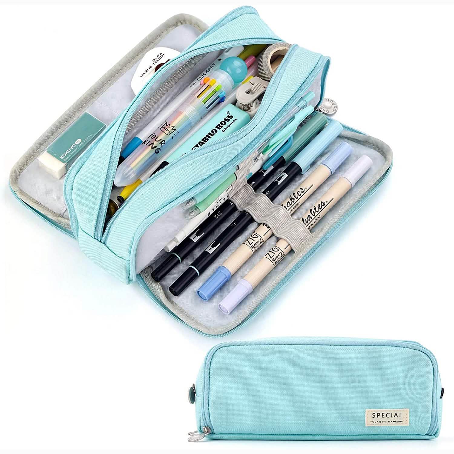 Large Capacity 3 Compartment Pouch Pencil Case