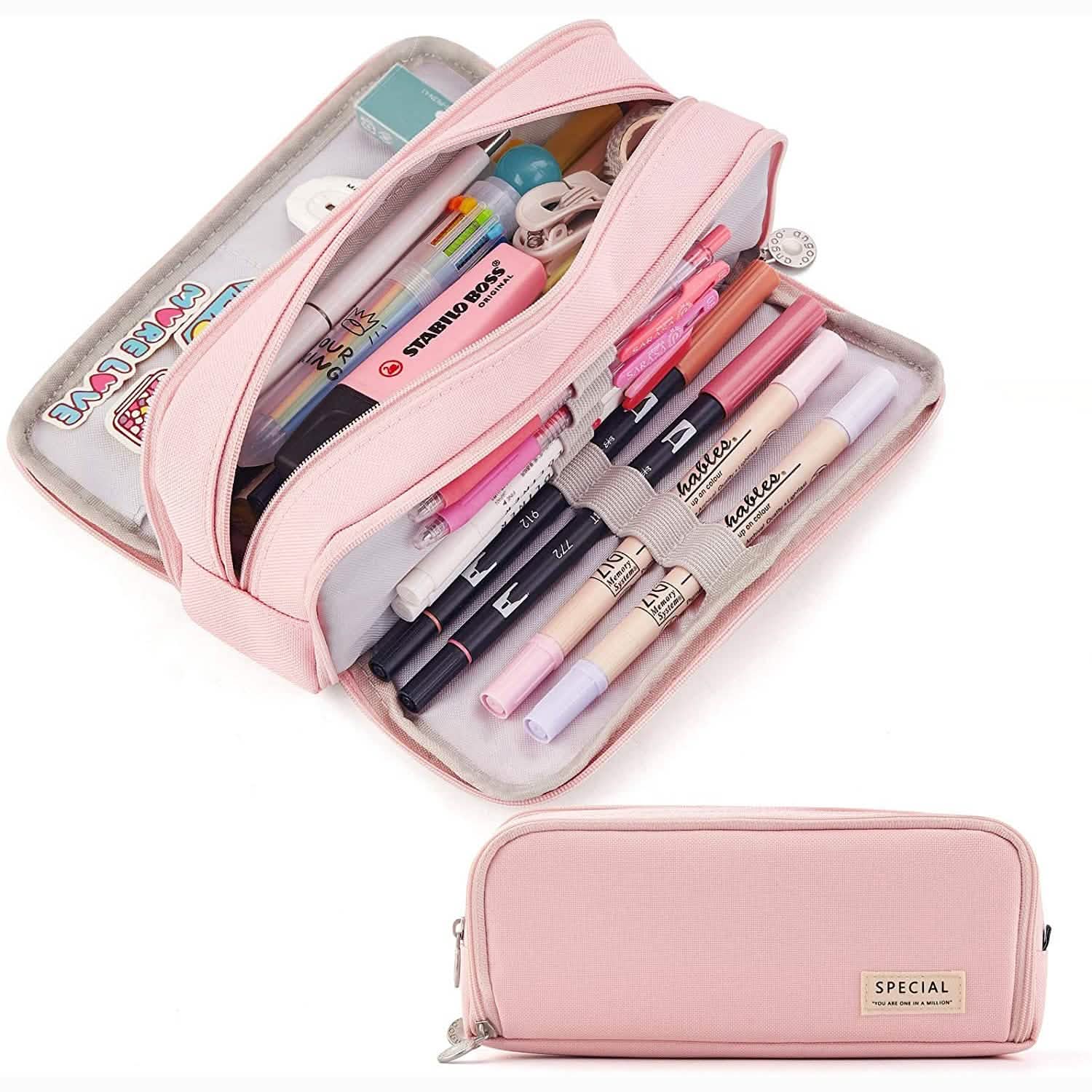 Large Capacity 3 Compartment Pouch Pencil Case