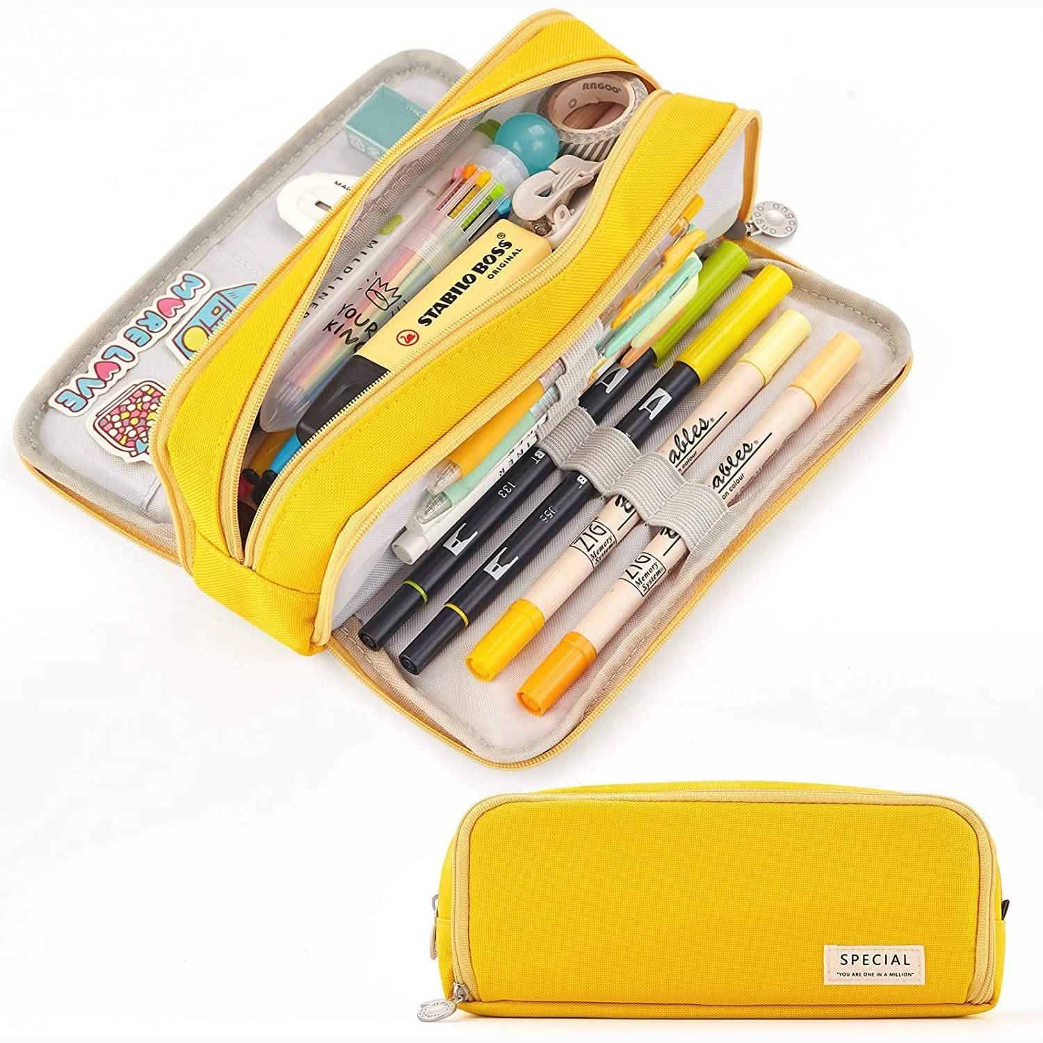 Large Capacity 3 Compartment Pouch Pencil Case
