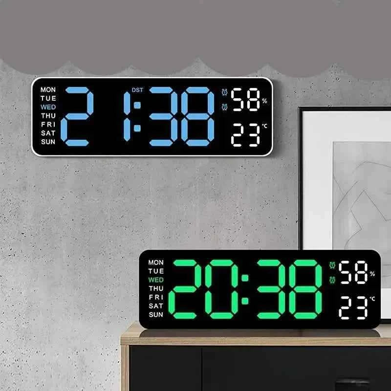 LED Digital Wall Clock with Large Display, Temperature & Humidity, Auto Light Sensor
