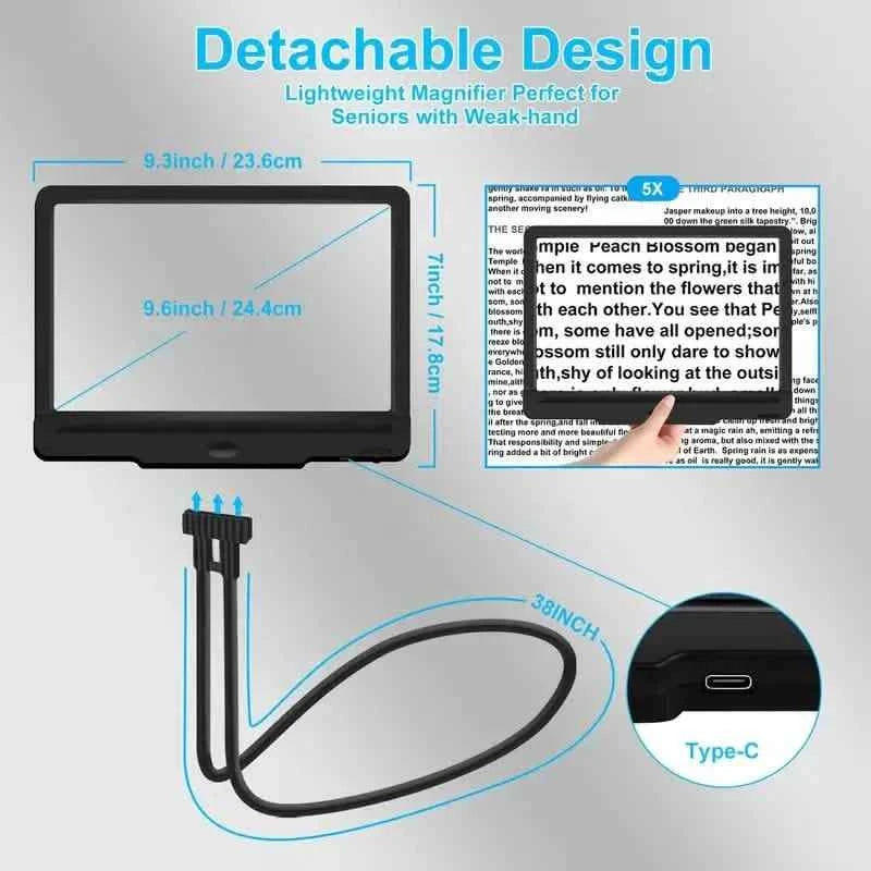 LED Magnifying Glass with Stand - 5x Zoom, USB Rechargeable Reading Aid