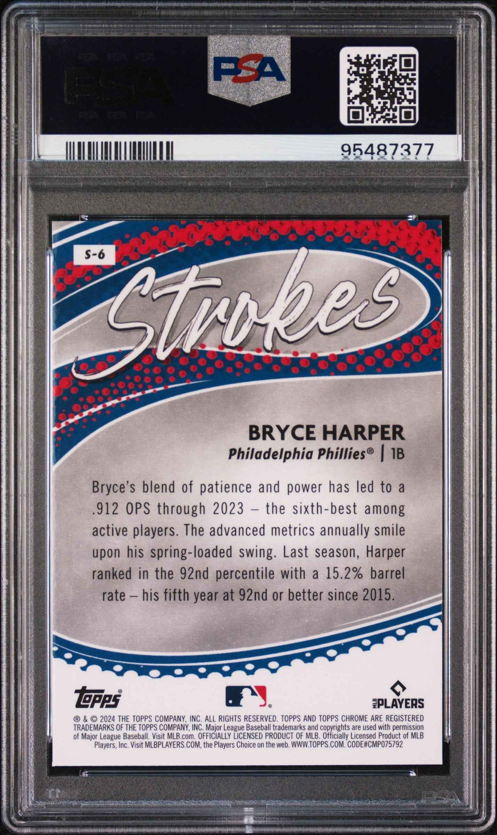 Graded 2024 Topps Chrome Bryce Harper #S6 Strokes Baseball Card PSA 10 Gem Mint