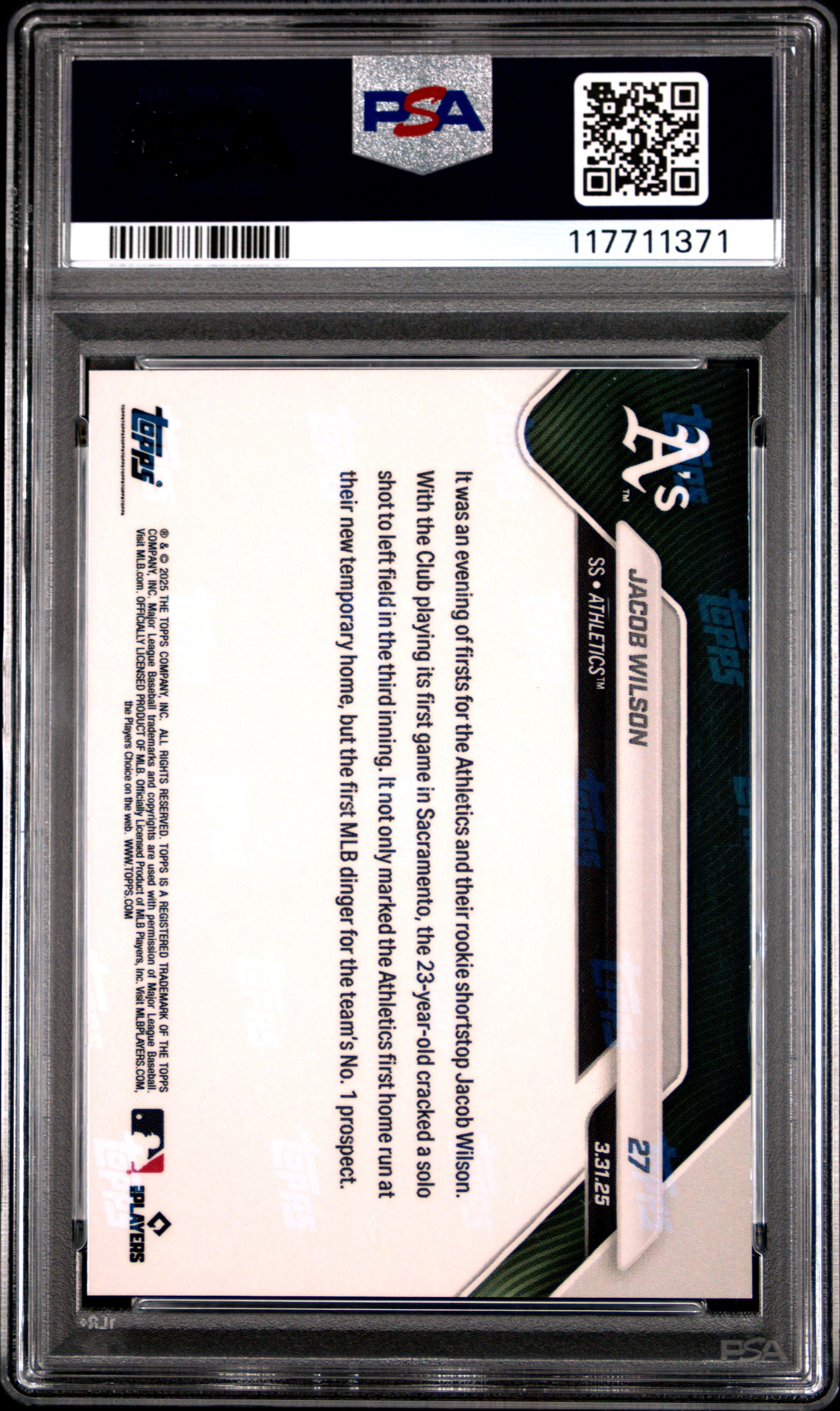 Graded 2025 Topps Now Jacob Wilson #27 Gold Foil /50 Rookie RC Baseball Card PSA 10 Gem Mint
