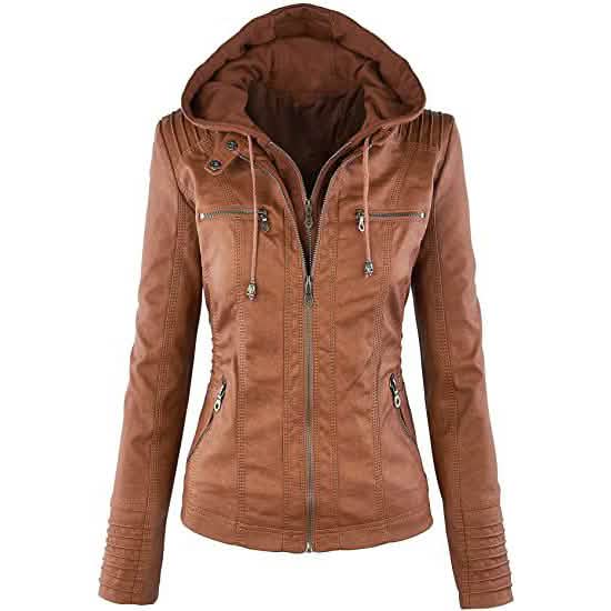 Lock and Love Women's Removable Hooded Faux Leather Jacket