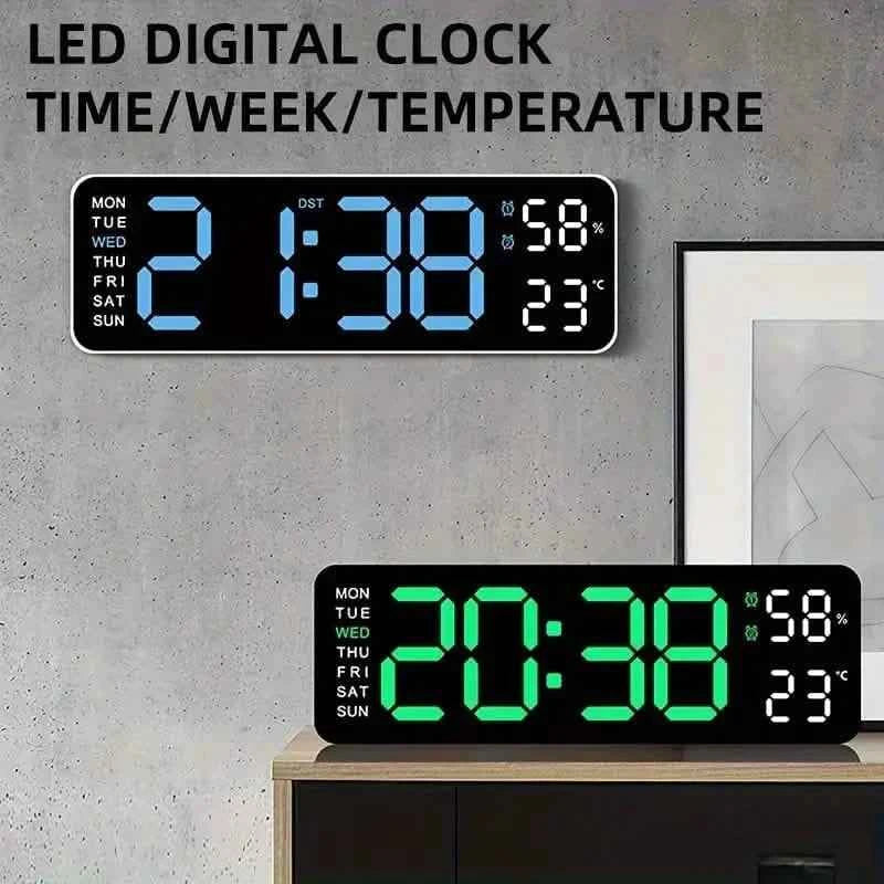 Luminous Large Screen LED Alarm Clock - Displays Week, Temperature, Humidity, and Timer
