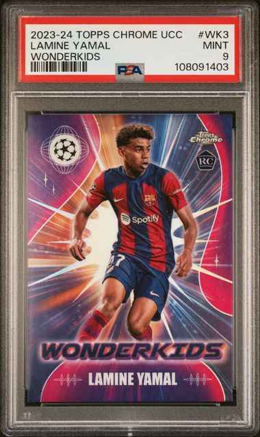 Graded 2023 Topps Chrome UCC Lamine Yamal #WK3 Wonderkids Rookie RC Soccer Card PSA 9 Mint