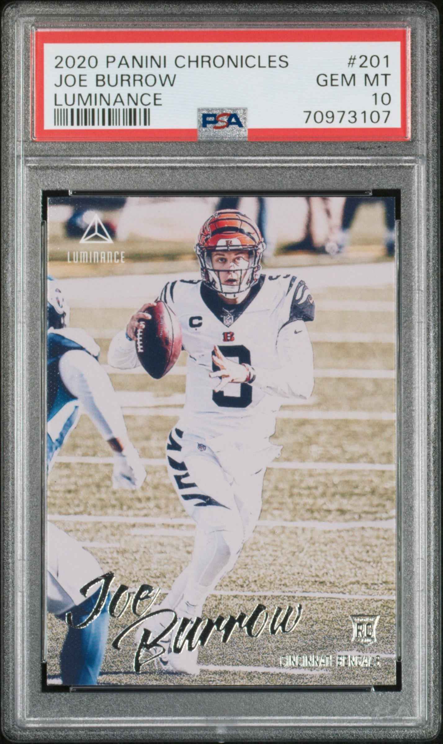 Graded 2020 Panini Chronicles Joe Burrow #201 Luminance Rookie RC Football Card PSA 10 Gem Mint