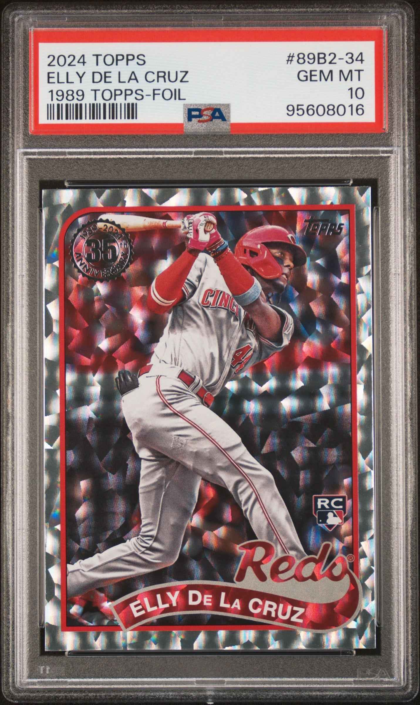 Graded 2024 Topps Elly De La Cruz #89B2-34 1989 Topps Foil Rookie RC Baseball Card PSA 10 Gem Mint