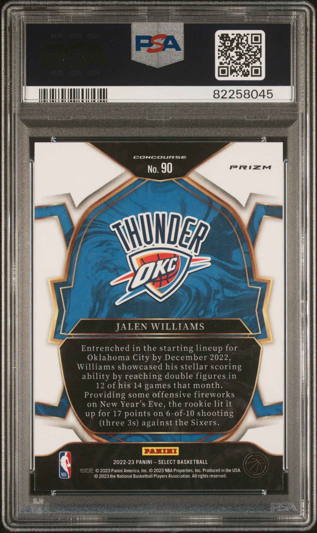 Graded 2022 Panini Select Jalen Williams #90 Green/White/Purple Rookie RC Basketball Card PSA 10 Gem Mint