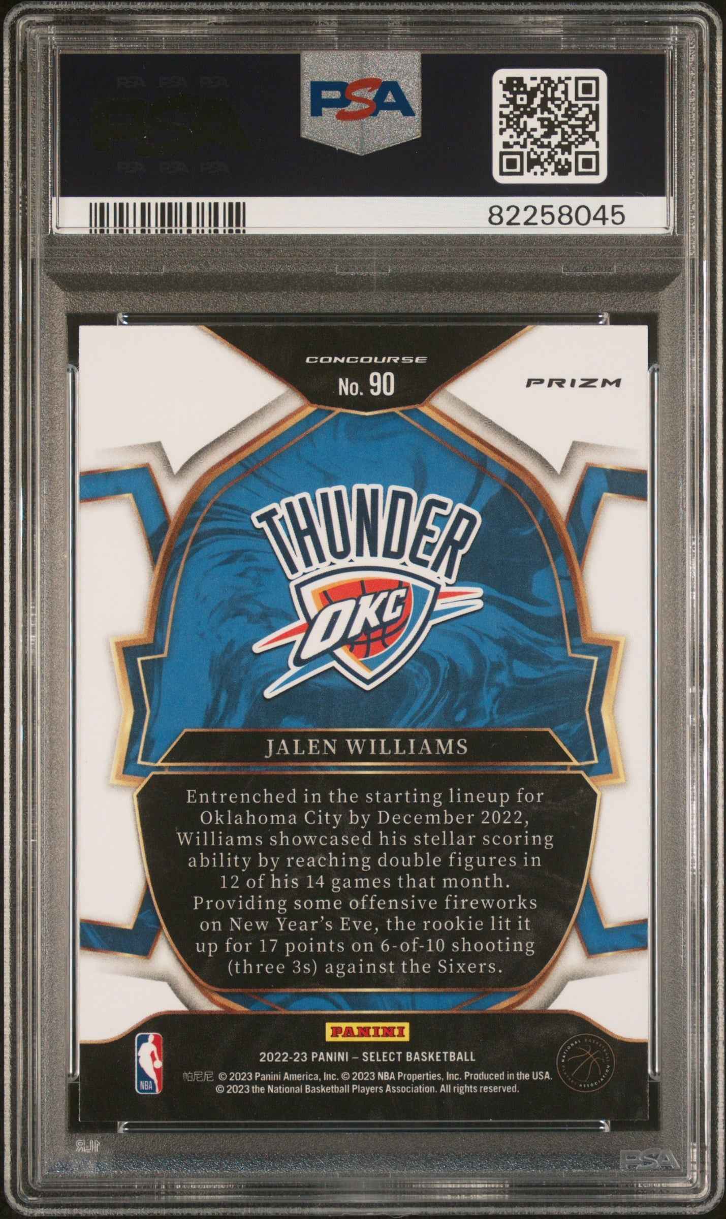 Graded 2022 Panini Select Jalen Williams #90 Green/White/Purple Rookie RC Basketball Card PSA 10 Gem Mint