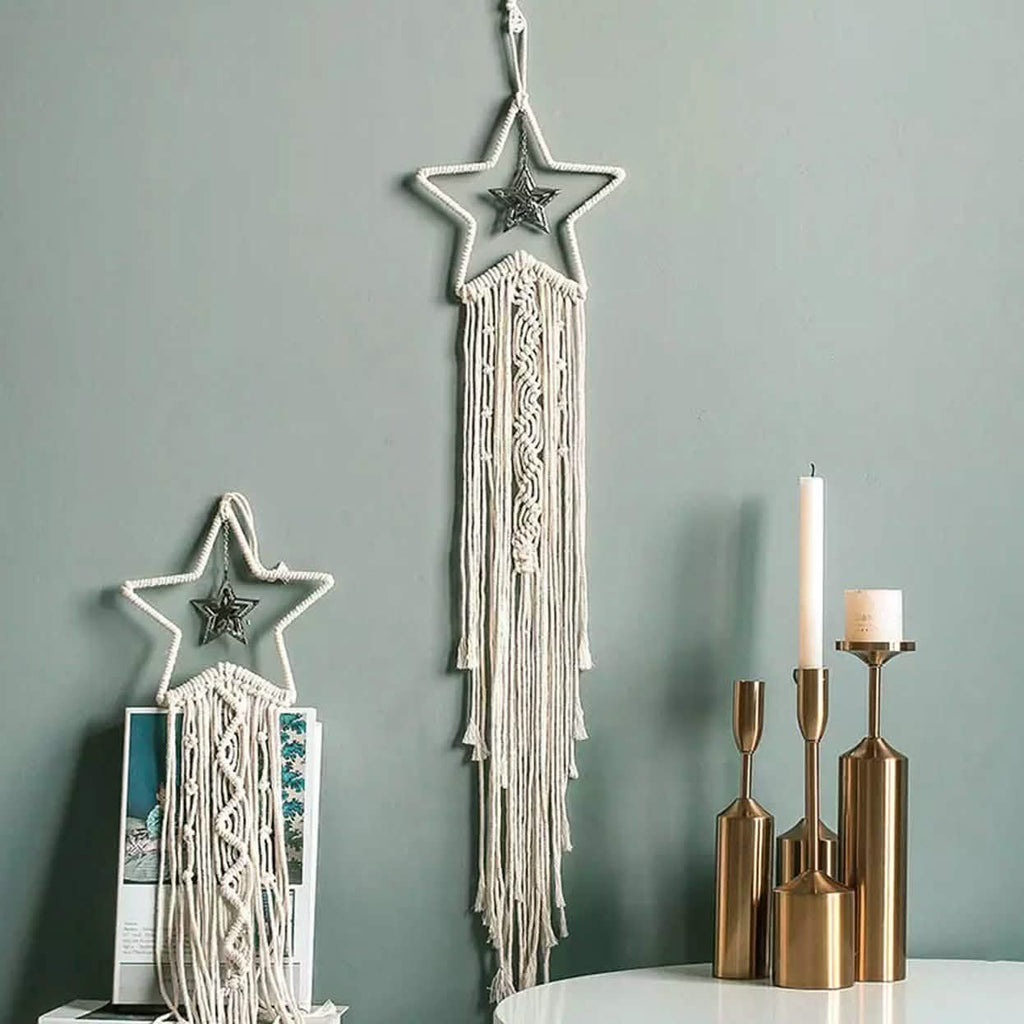 Macrame Woven Wall Hanging Boho Tapestry Moon Star Dreamcatcher Home Decor