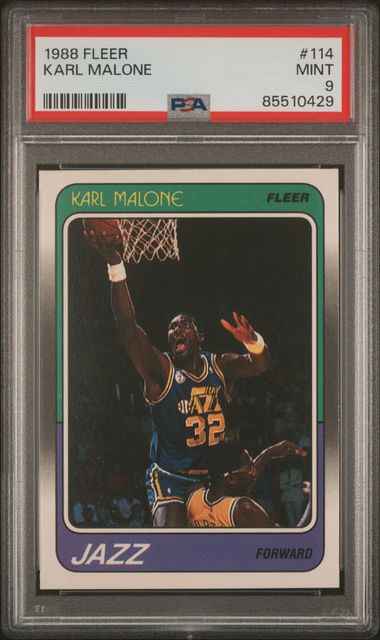Graded 1988 Fleer Karl Malone #114 Basketball Card PSA 9 Mint
