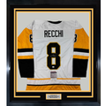 Framed Autographed/Signed Mark Recchi 35x39 Pittsburgh White Hockey Jersey JSA COA