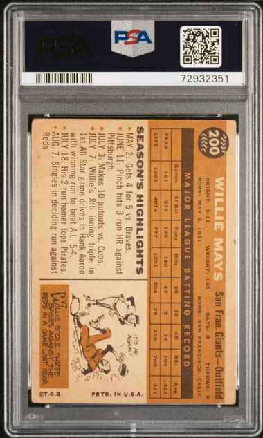 Graded 1960 Topps Willie Mays #200 Baseball Card PSA 1