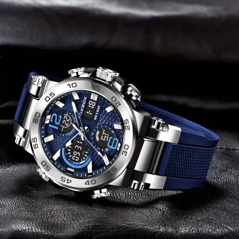 Men Waterproof Dual Display Digital Quartz Watch