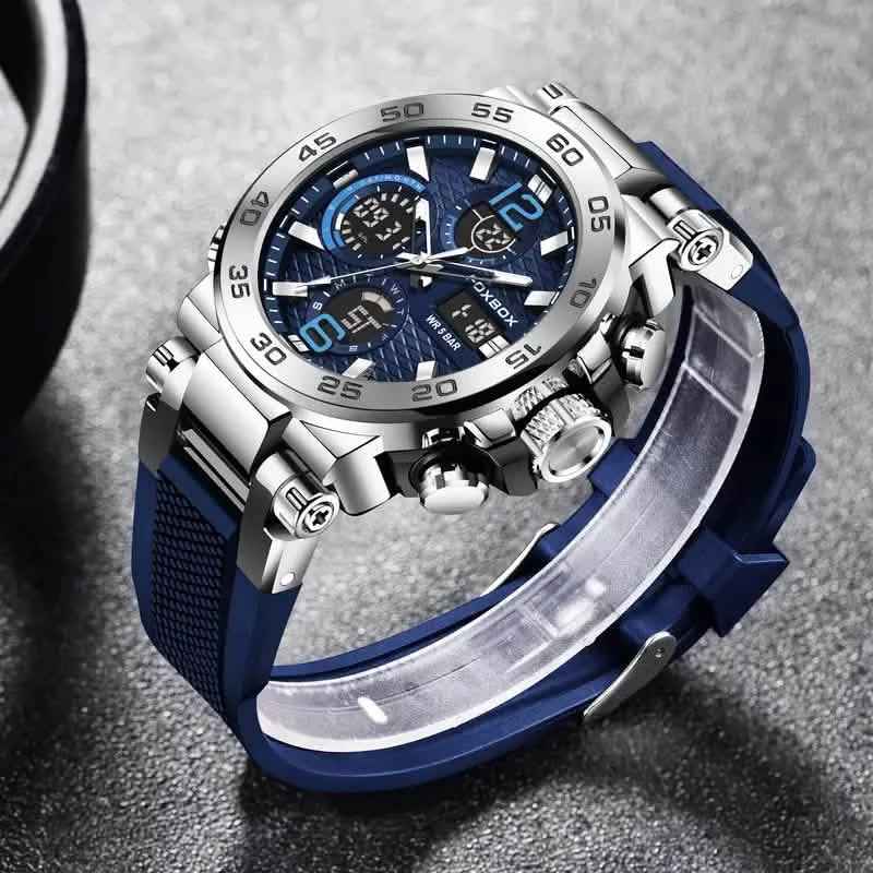 Men Waterproof Dual Display Digital Quartz Watch