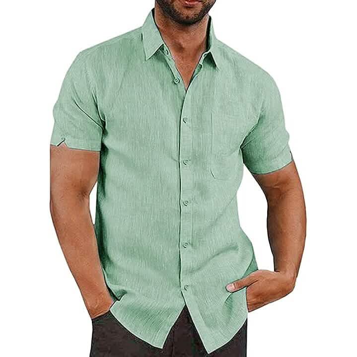 Mens Button Down Short Sleeve Linen Shirts