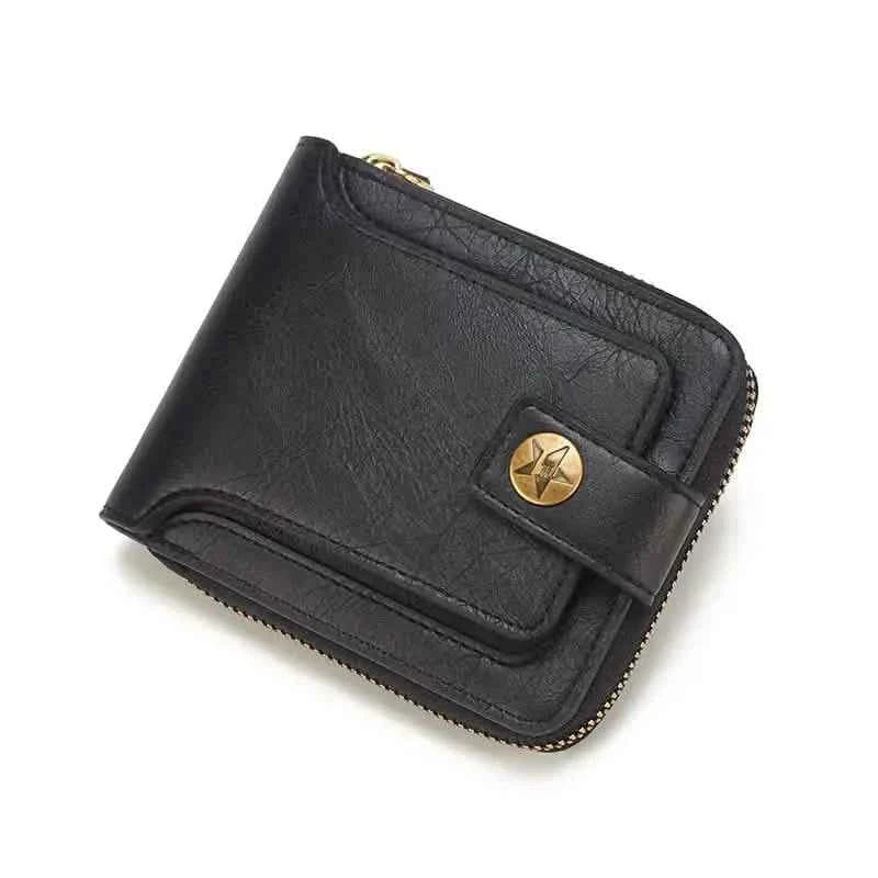 Men's PU Leather Solid Color Business Wallet, Card Holder With Zipper & Button